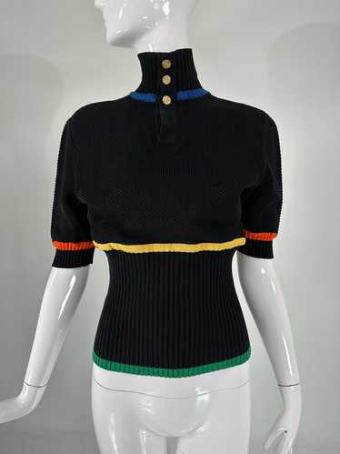 Chanel Rare 1980s Black Cotton Crochet Sweater Col