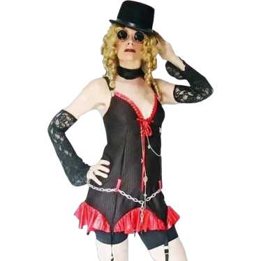 Corset Costume Red Black Pinstripe Steampunk - An… - image 1