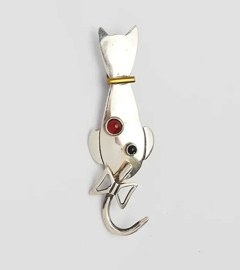 Fun sterling silver gemstones seated cat movable … - image 2