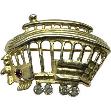 Vintage Rhinestone Trolley Brooch Pin - image 1