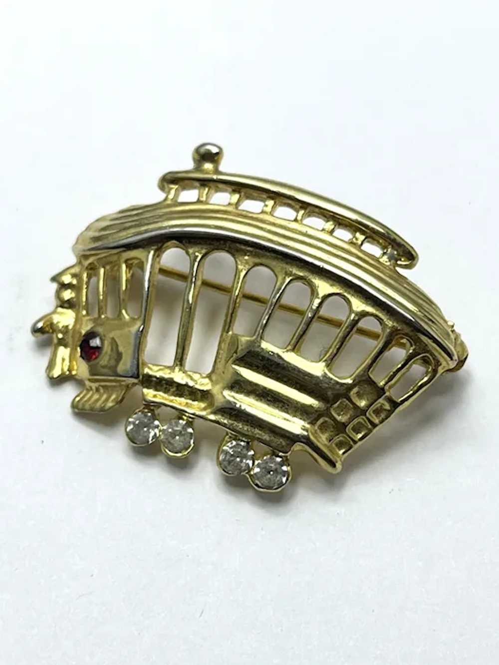 Vintage Rhinestone Trolley Brooch Pin - image 3