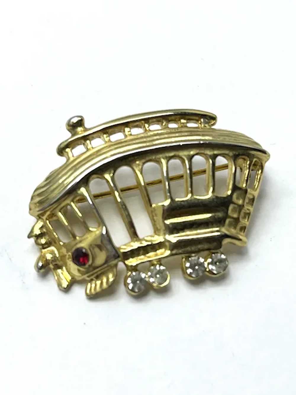 Vintage Rhinestone Trolley Brooch Pin - image 5