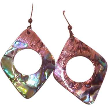 Abalone Shell Dangle Earrings, Sterling French Hoo