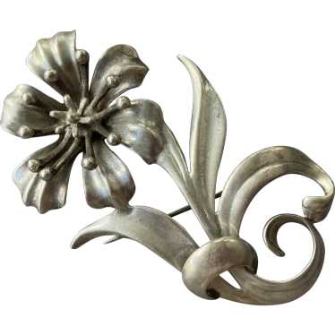 REDUCED Large Heavy Sterling Floral Pin Great Pat… - image 1