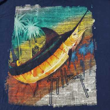 Guy Harvey by AFTCO Bluewater Mens T-Shirt Medium Marlin Fishing Print Blue