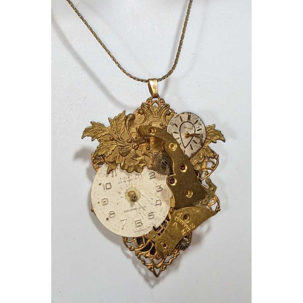 Other Gold Steampunk Floral Necklace - image 2