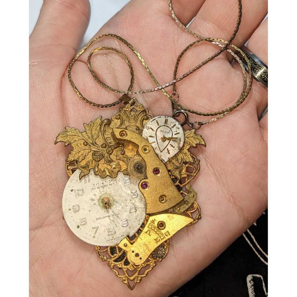 Other Gold Steampunk Floral Necklace - image 3