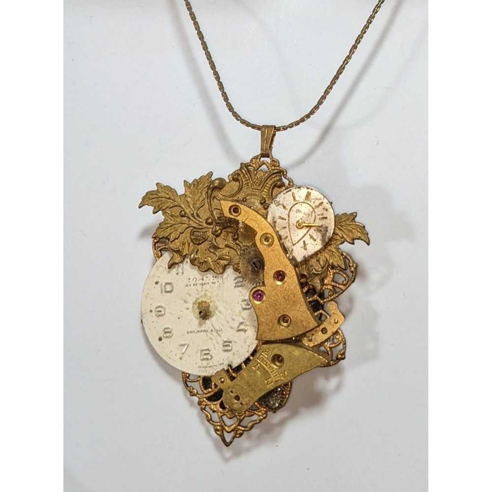 Other Gold Steampunk Floral Necklace - image 4