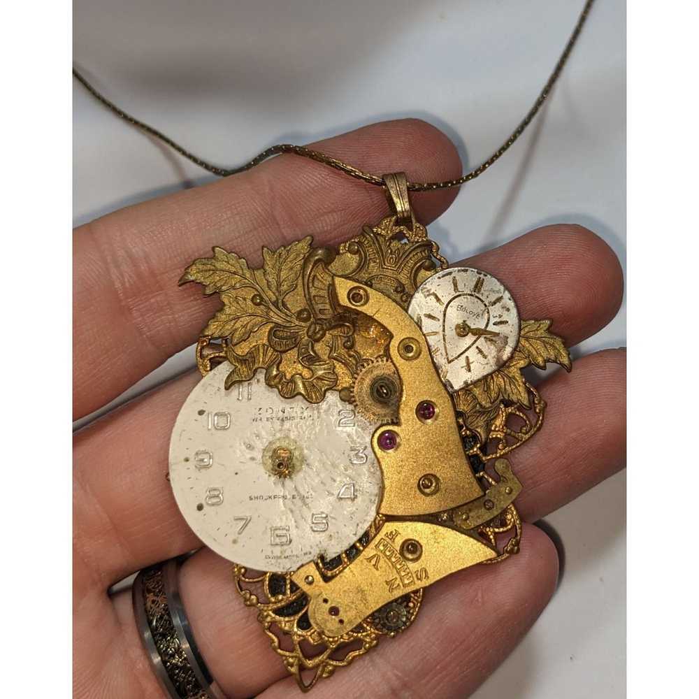 Other Gold Steampunk Floral Necklace - image 5