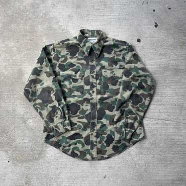 VINTAGE RATTLERS BRAND FUZZY CHAMOIS CAMO SHIRT MADE IN USA MENS