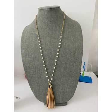 Generic Faux pearl long necklace with beige tassel - image 1