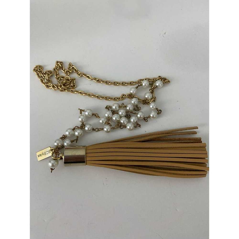 Generic Faux pearl long necklace with beige tassel - image 5