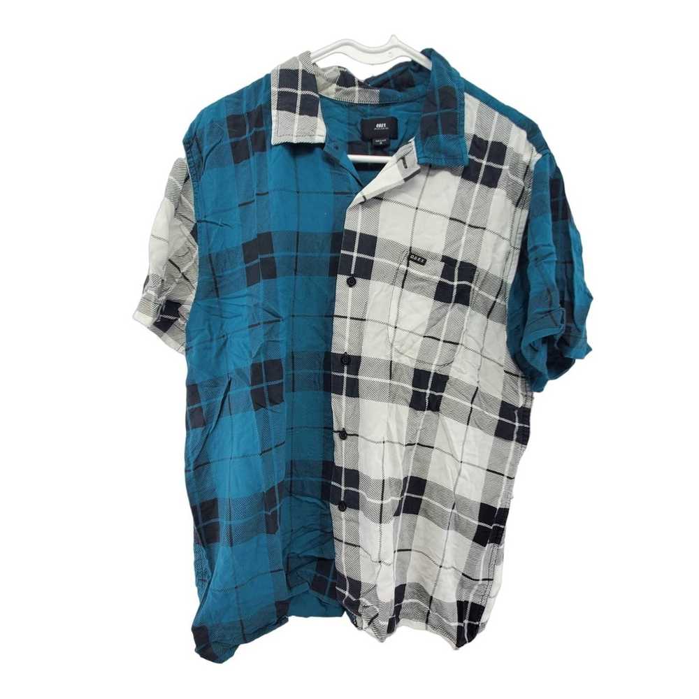 Obey Obey Medium Plaid Color Block Button Up Shor… - image 1