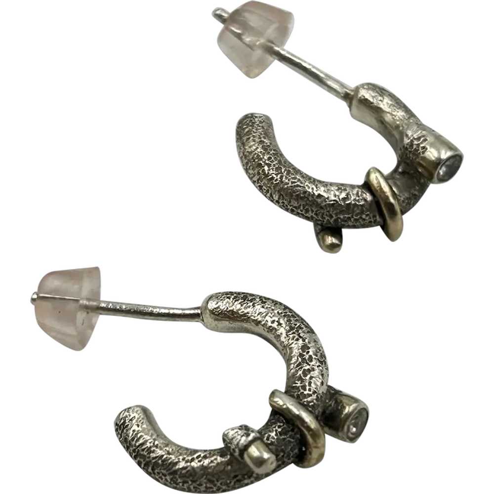 Tiny Half Hoop Earrings Sterling Silver Gold Wash… - image 1