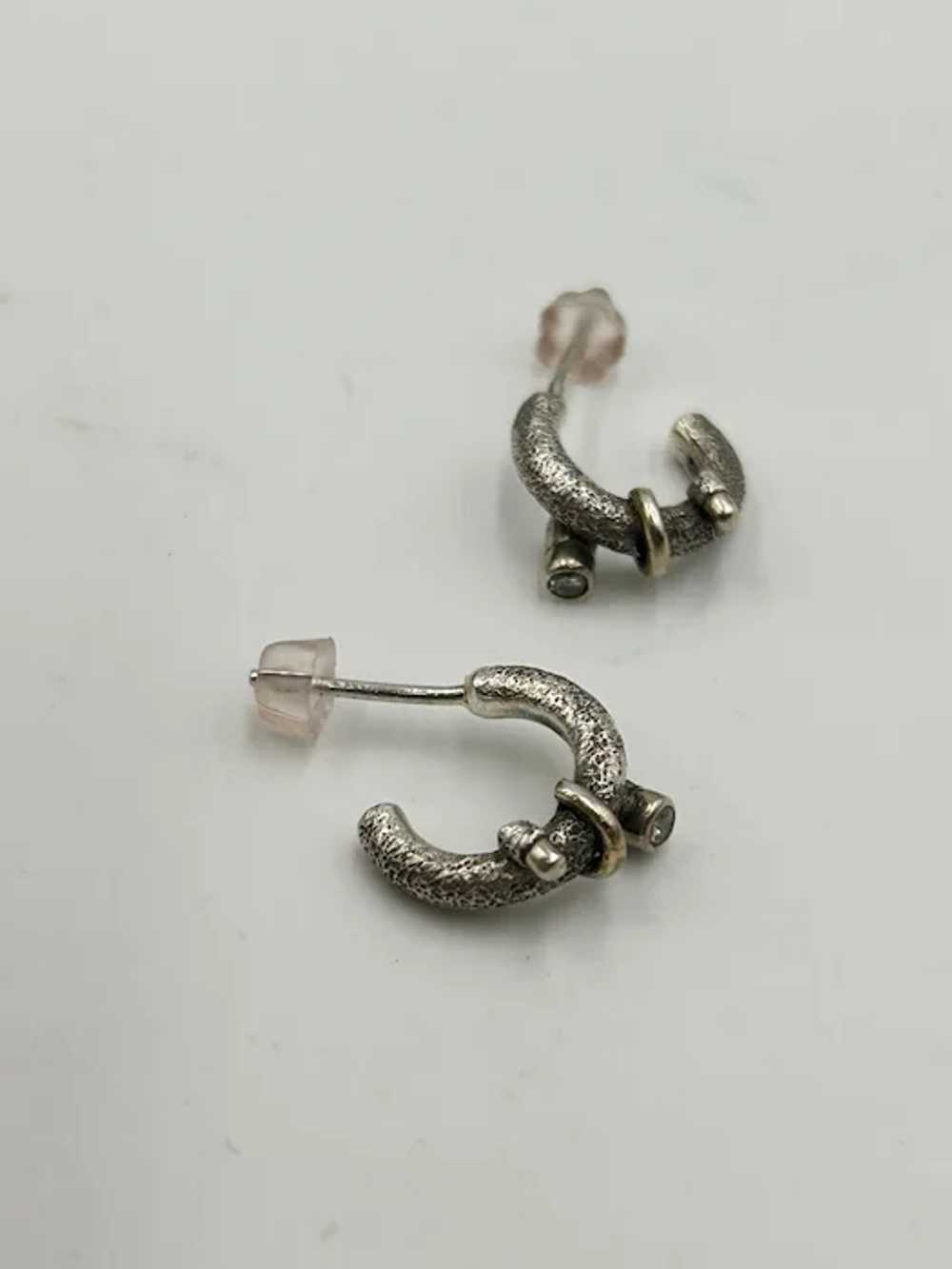 Tiny Half Hoop Earrings Sterling Silver Gold Wash… - image 5