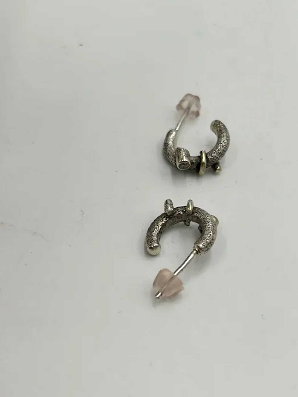 Tiny Half Hoop Earrings Sterling Silver Gold Wash… - image 6