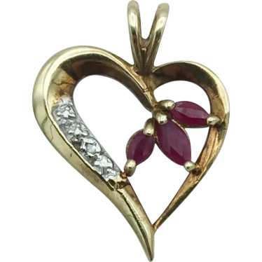 Classic Ruby and Diamond 14k Heart Pendant Necklace on 22” 18k yellow gold  chain