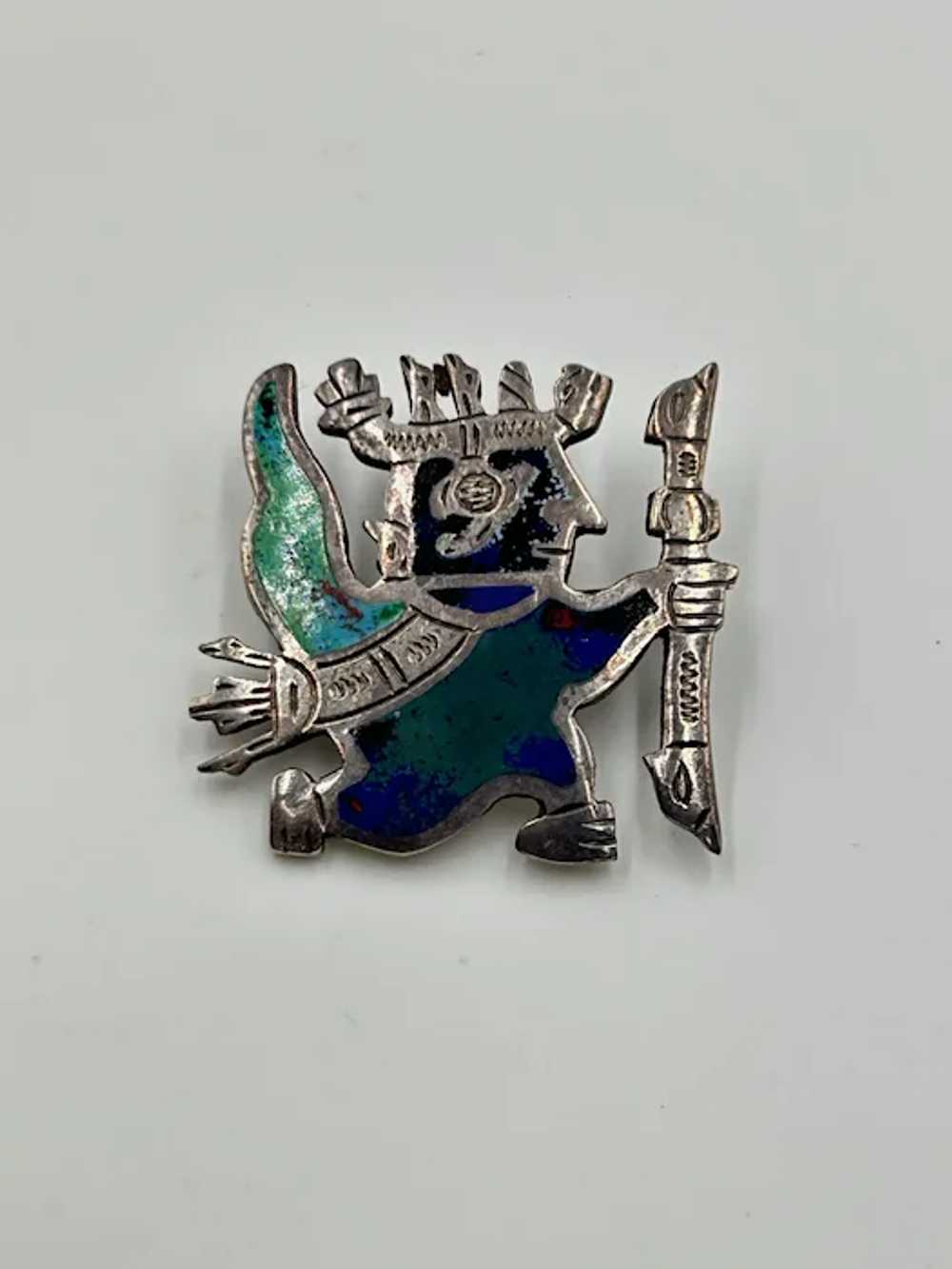 Signed PERU Sterling Silver Ethnic Figurals Brooc… - image 2