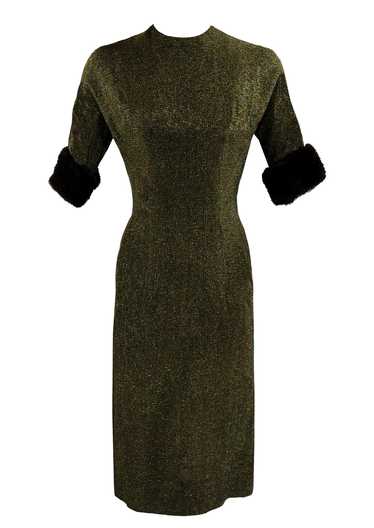 Vintage 1960s Dark Olive Green Lurex Wiggle Dress… - image 1