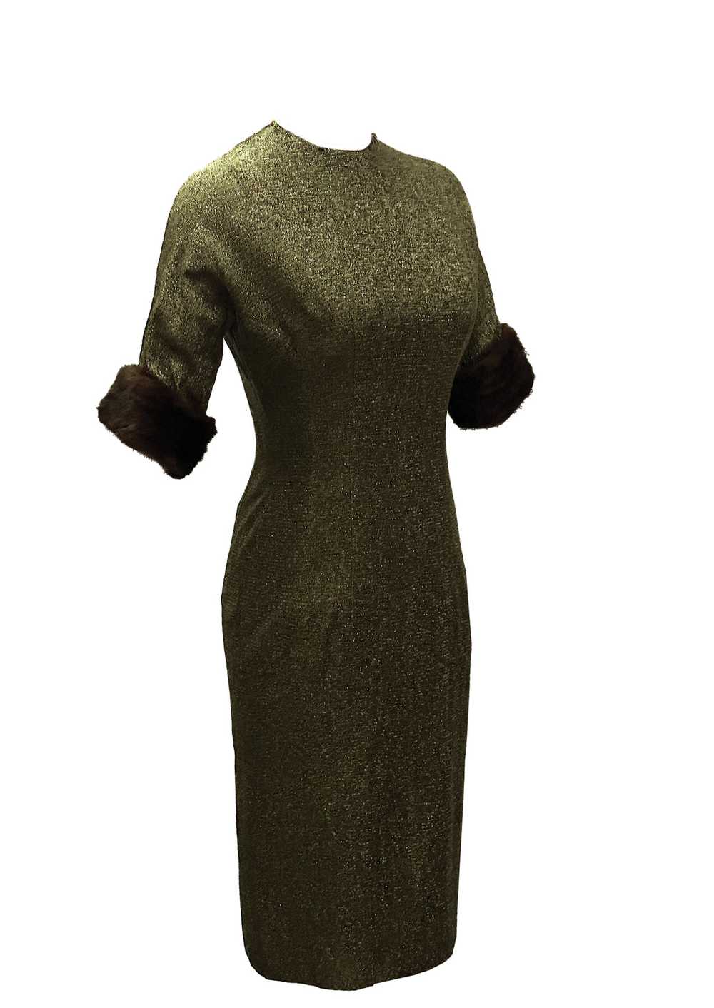 Vintage 1960s Dark Olive Green Lurex Wiggle Dress… - image 2