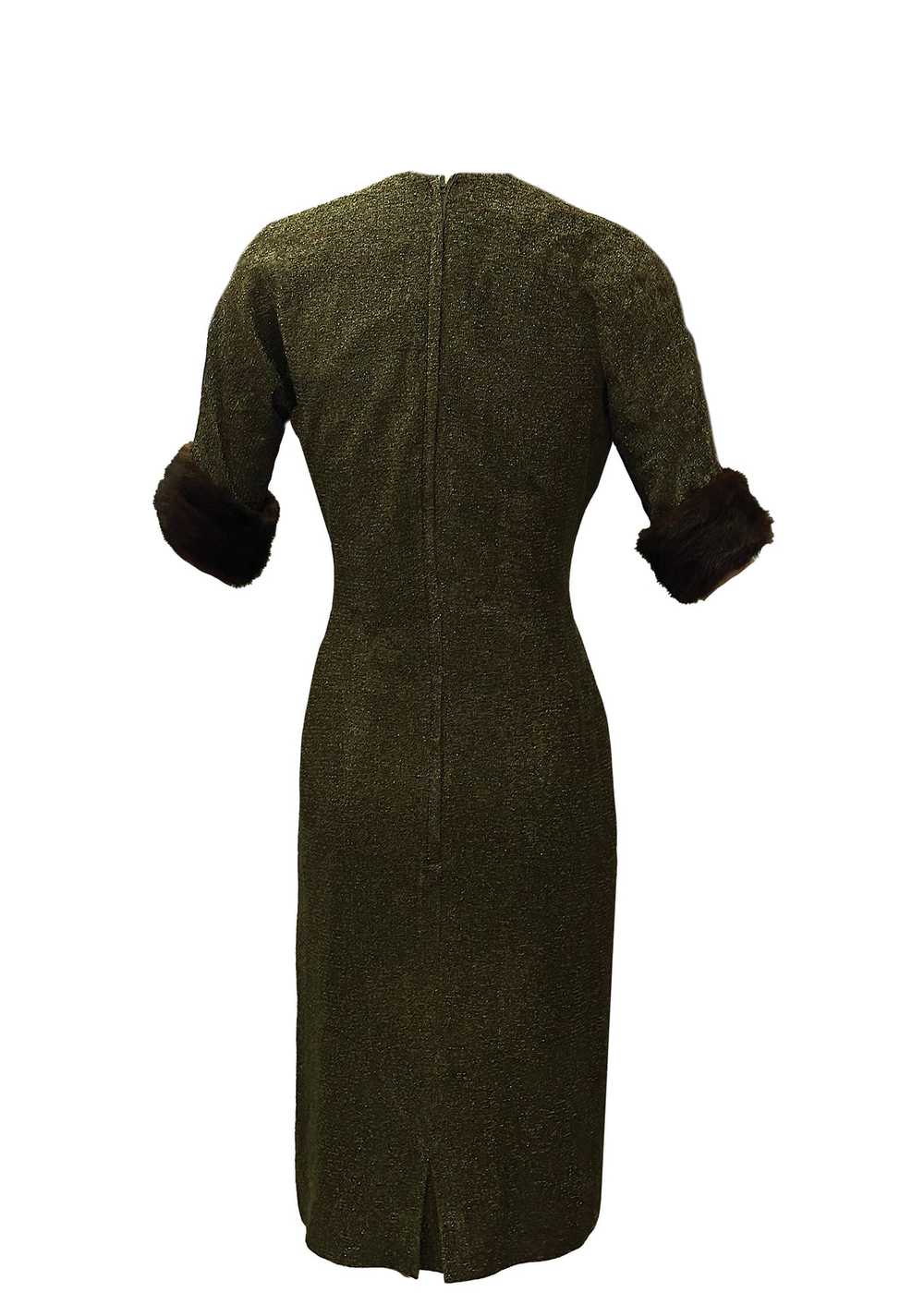 Vintage 1960s Dark Olive Green Lurex Wiggle Dress… - image 3