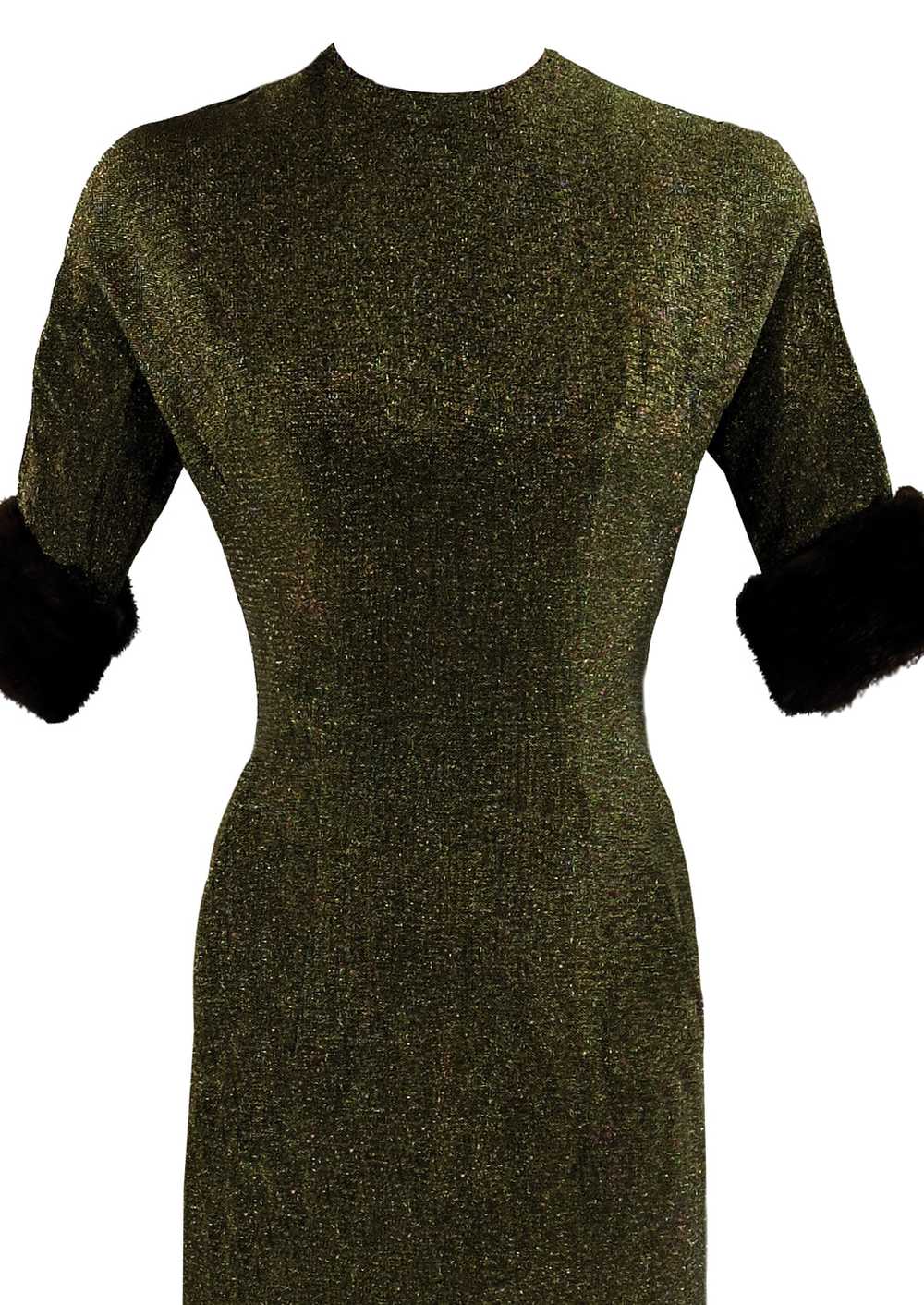Vintage 1960s Dark Olive Green Lurex Wiggle Dress… - image 4