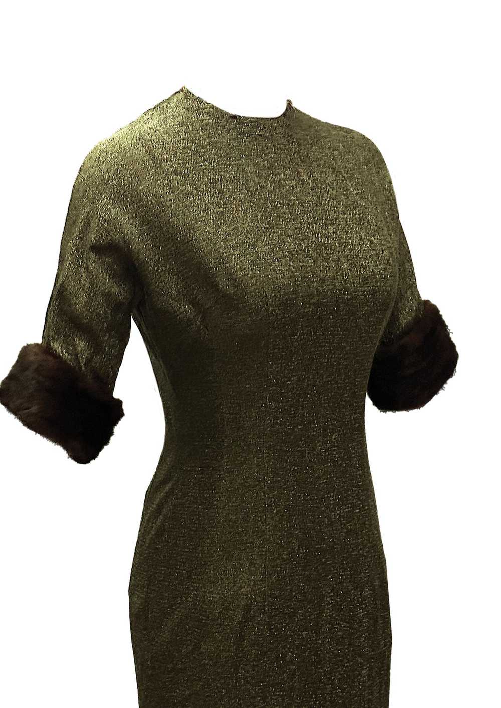 Vintage 1960s Dark Olive Green Lurex Wiggle Dress… - image 5