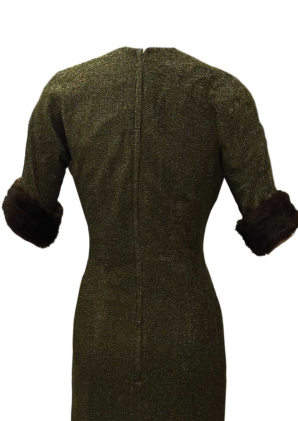 Vintage 1960s Dark Olive Green Lurex Wiggle Dress… - image 6