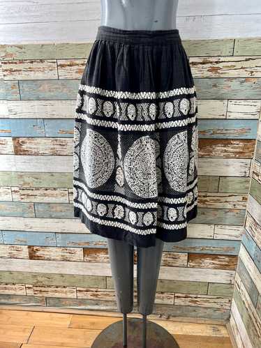 70’s Black With White Embroidery Ethnic Print Skir
