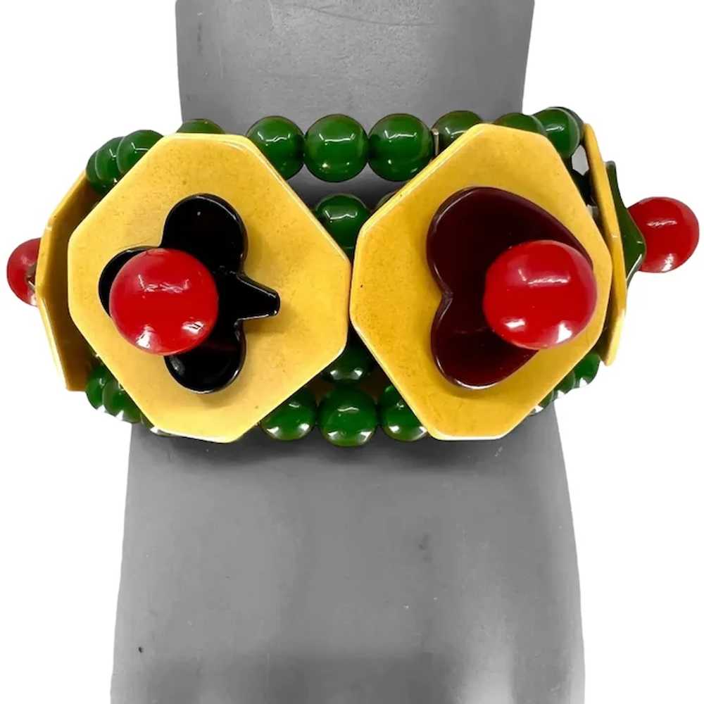 Wide, Multicolor Bakelite Bracelet with Card Suit… - image 2