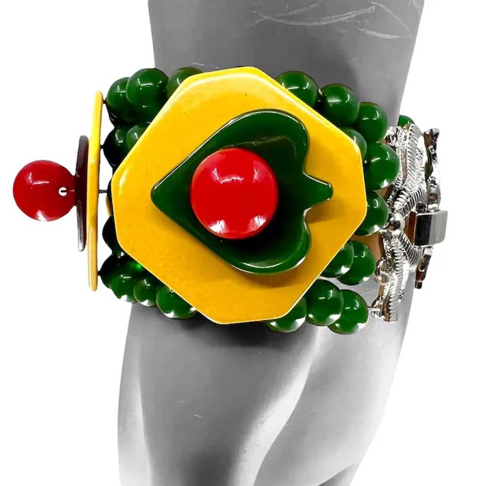 Wide, Multicolor Bakelite Bracelet with Card Suit… - image 5