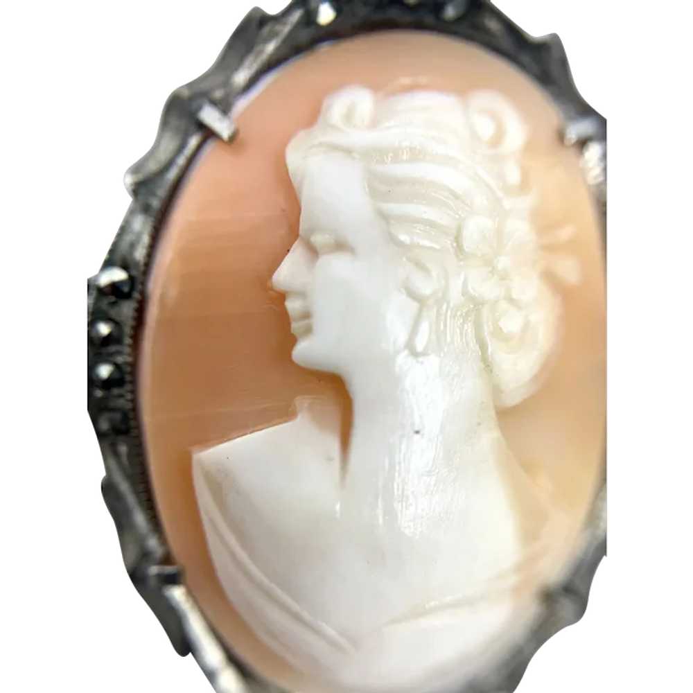 Shell Cameo Marcasite Brooch or Pendant - image 1