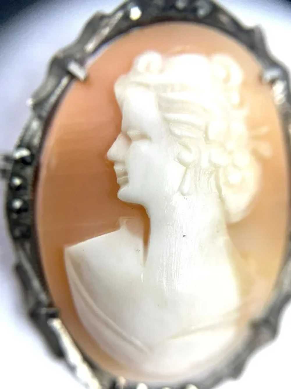 Shell Cameo Marcasite Brooch or Pendant - image 2