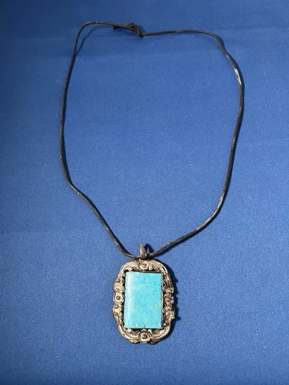 English Sterling and Turquoise Pendant - image 2