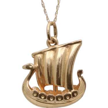 Vintage 14K Gold Viking Ship Charm