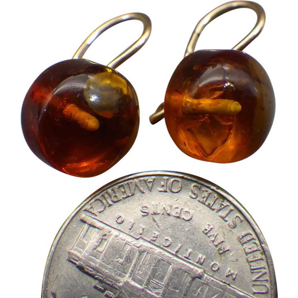 14k Rose Gold and Russian Amber Pierced Earrings,… - image 1