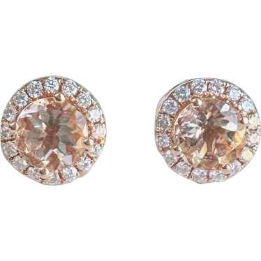 14k Rose Gold Estate Morganite Diamond Halo Earrin