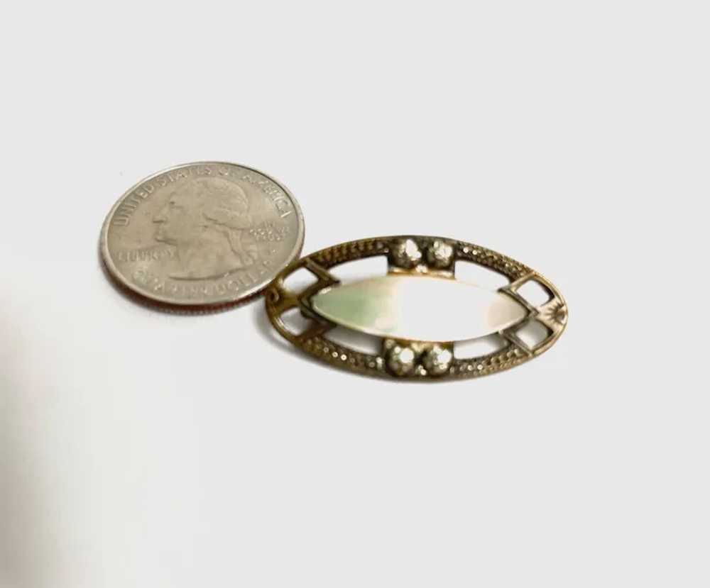 Edwardian Mother of Pearl and 4 Rhinestone Brooch - image 10