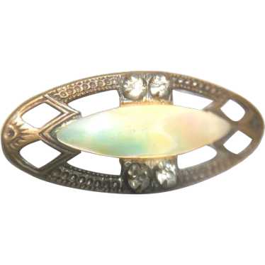 Edwardian Mother of Pearl and 4 Rhinestone Brooch - image 1