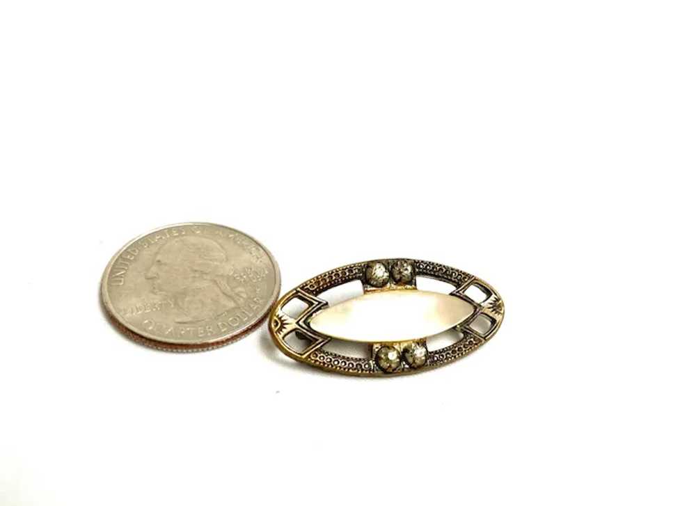 Edwardian Mother of Pearl and 4 Rhinestone Brooch - image 9