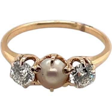 Victorian 14K Yellow Gold Diamond and Pearl Ring - image 1
