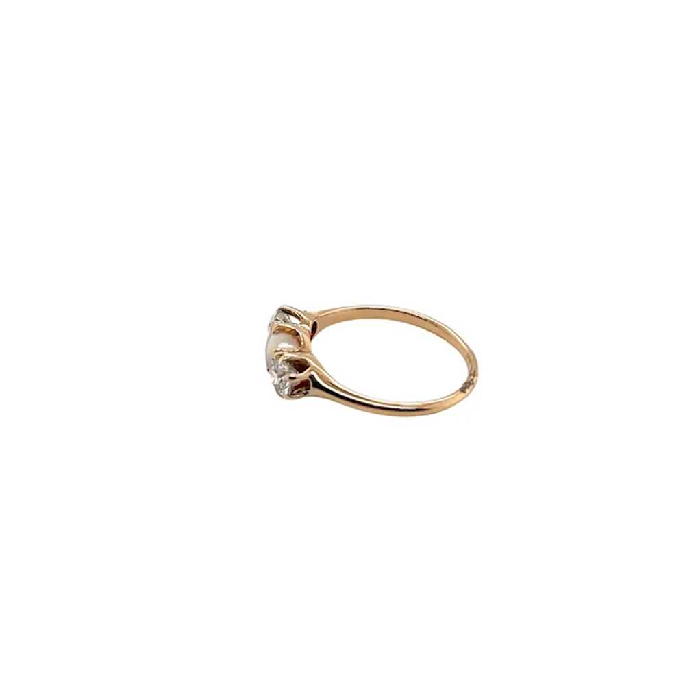 Victorian 14K Yellow Gold Diamond and Pearl Ring - image 2