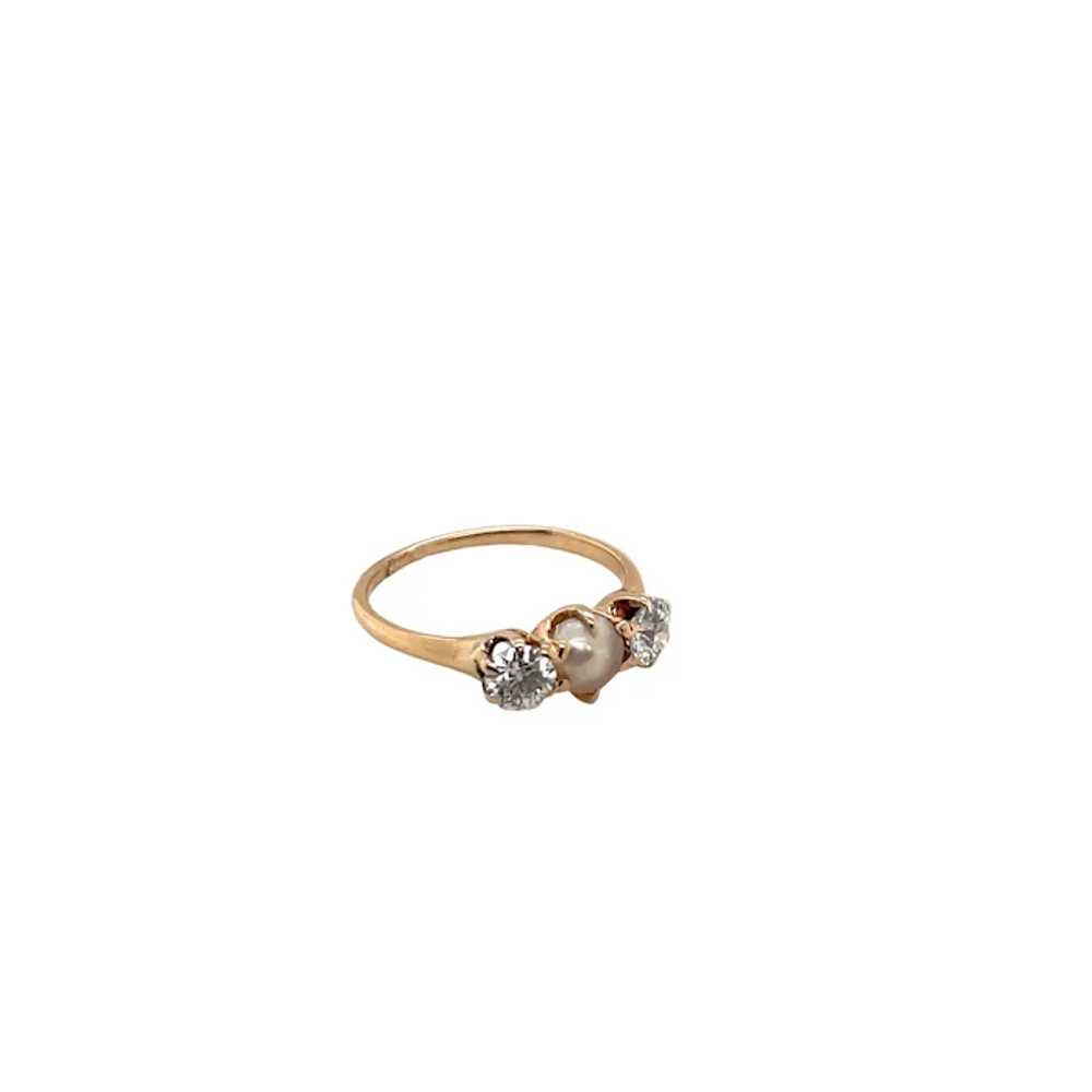 Victorian 14K Yellow Gold Diamond and Pearl Ring - image 4