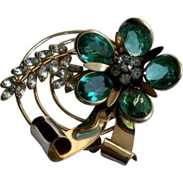 FAB Retro Gold Filled Brooch Flower with Rhineston