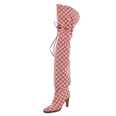 Gucci Beige/Burgundy GG Canvas And Leather Thigh High Boots Size 38 Gucci