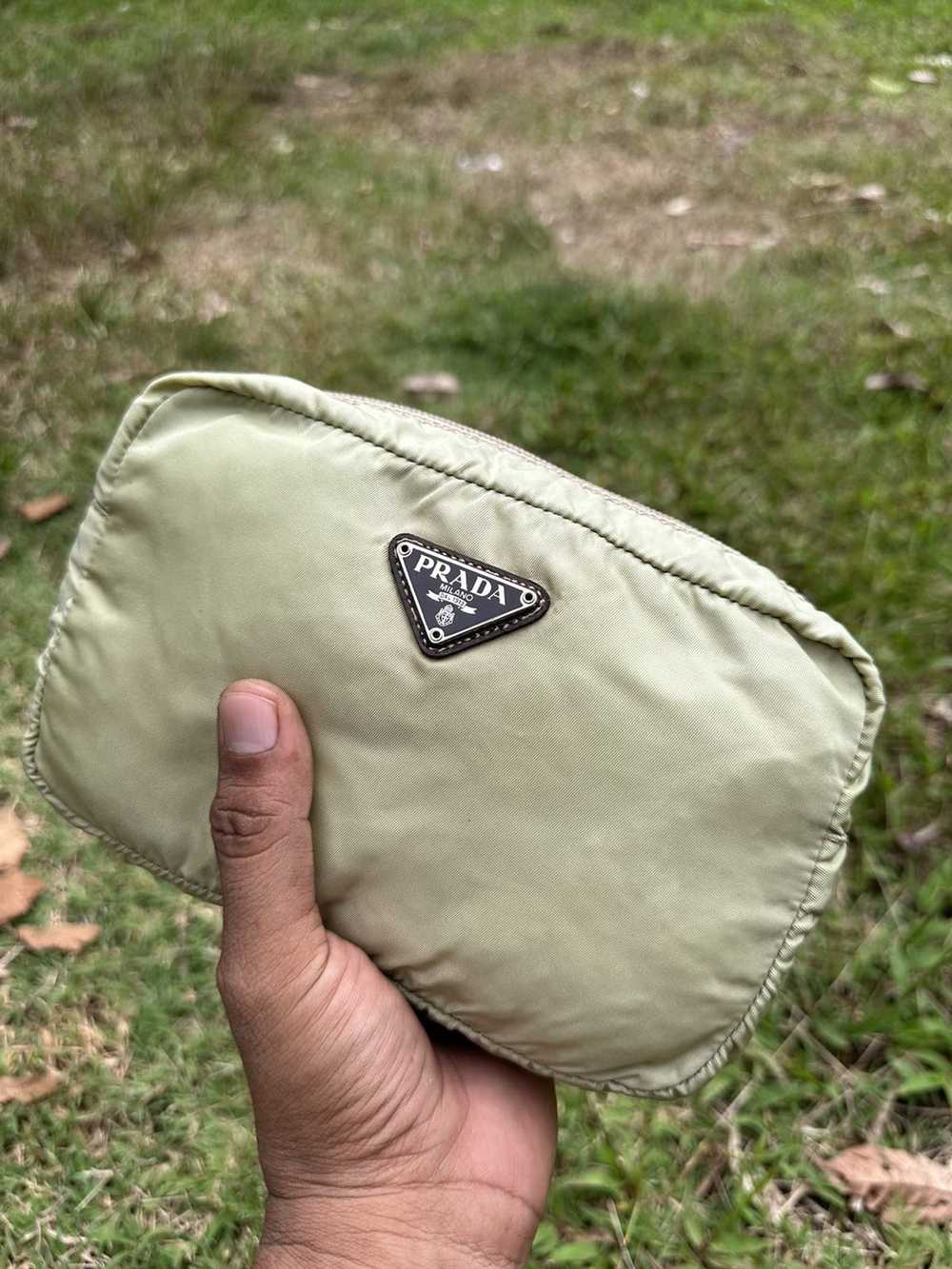 Prada PRADA Green Nylon Triangle Medium Pouch Bag - image 2