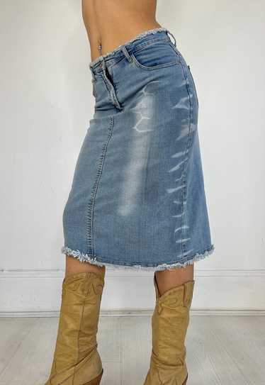 Vintage Y2k Skirt Denim Midi Sparkly Bleached Boho