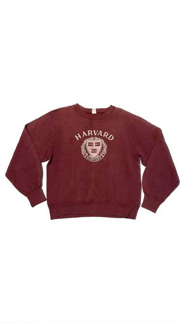 Vintage 1960s 70s CHAMPION Brand HARVARD UNIVERSITY Youth Size Large  women's Extra Small White and Maroon Ringer Champion Brand T Shirt 