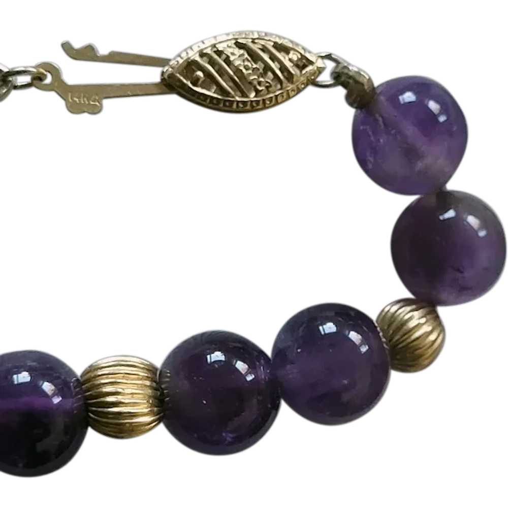 14k and Amethyst Bead Necklace Gorgeous Royal Pur… - image 1