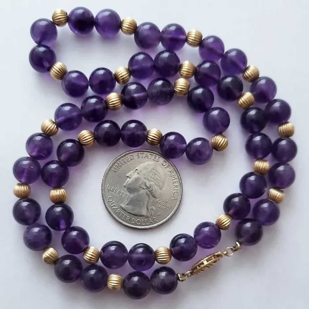14k and Amethyst Bead Necklace Gorgeous Royal Pur… - image 2
